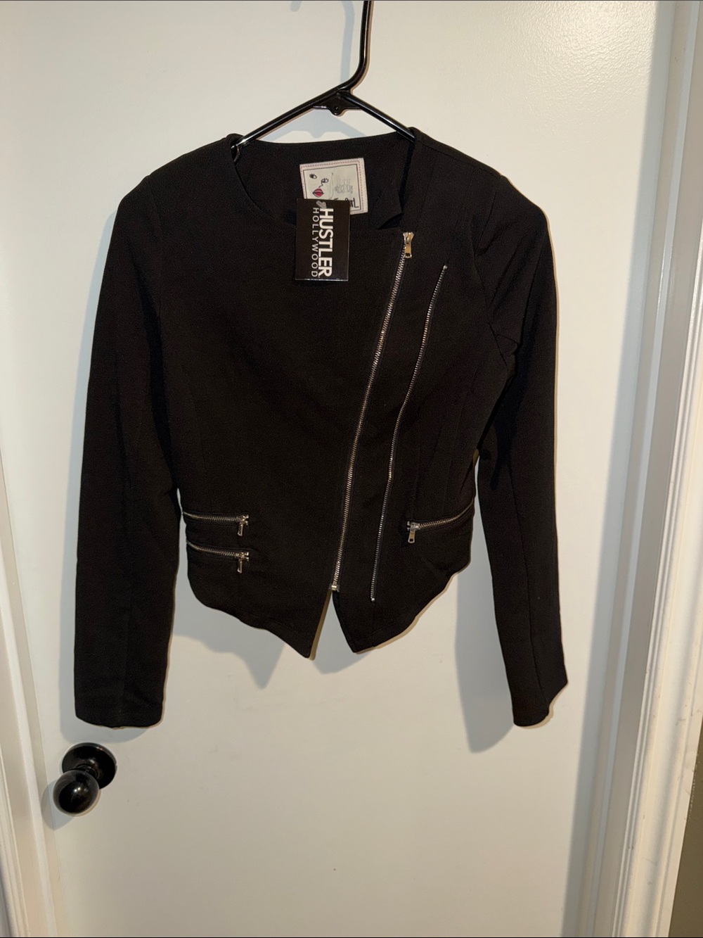Hustler Hollywood Black Asymmetrical Zip Moto Jacket